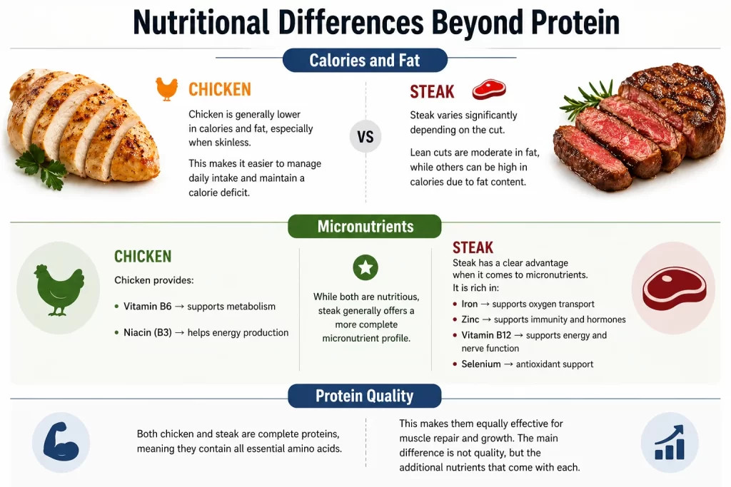 nutritional difference between chicken and steak 