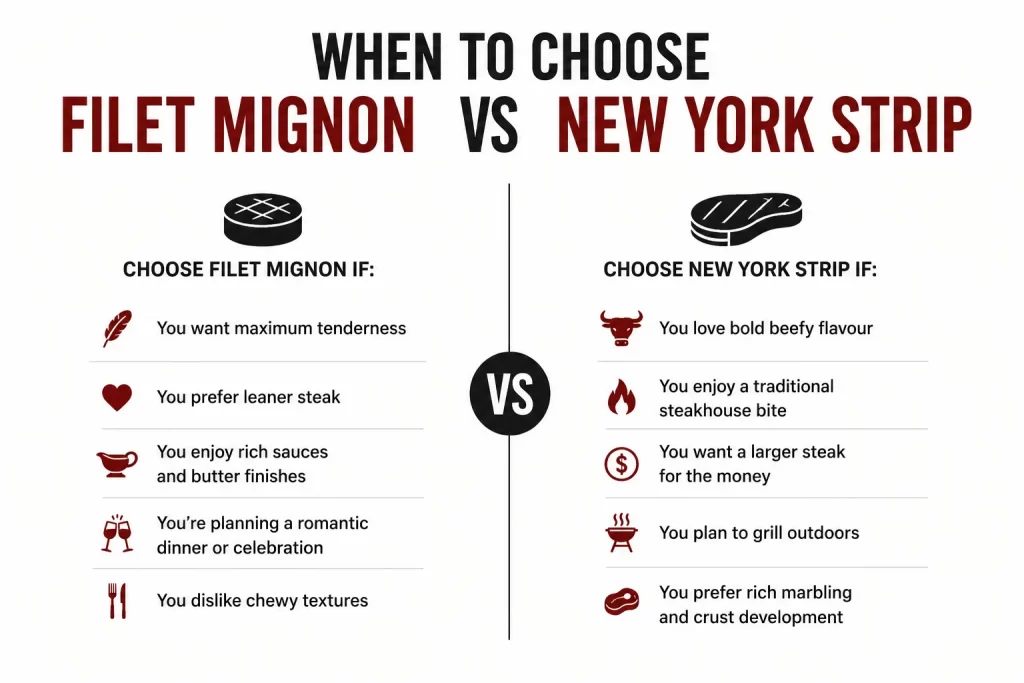 when to choose filet mignon vs new york strip